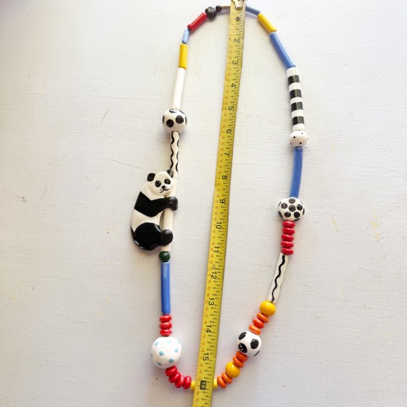 RUBY Z Vintage Ceramic Hand Painted Beaded Necklace with Panda Motif Rare - Picture 5 of 5